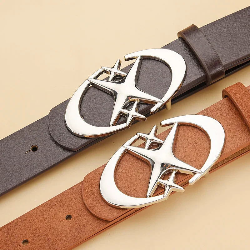 Men's Belt Punk Star Buckle Belt Design Cross Metal Vintage Gothic Men Women Y2K Belt Pu Leather Belt Pants Jeans Neutral Belts