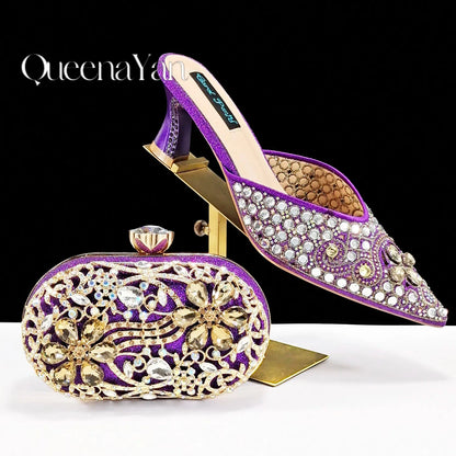 BLUE Rhinestone-encrusted Sex Ladies Shoes / MATCHING  SPARKING MINI BAG (SPECIAL COLLECTION)