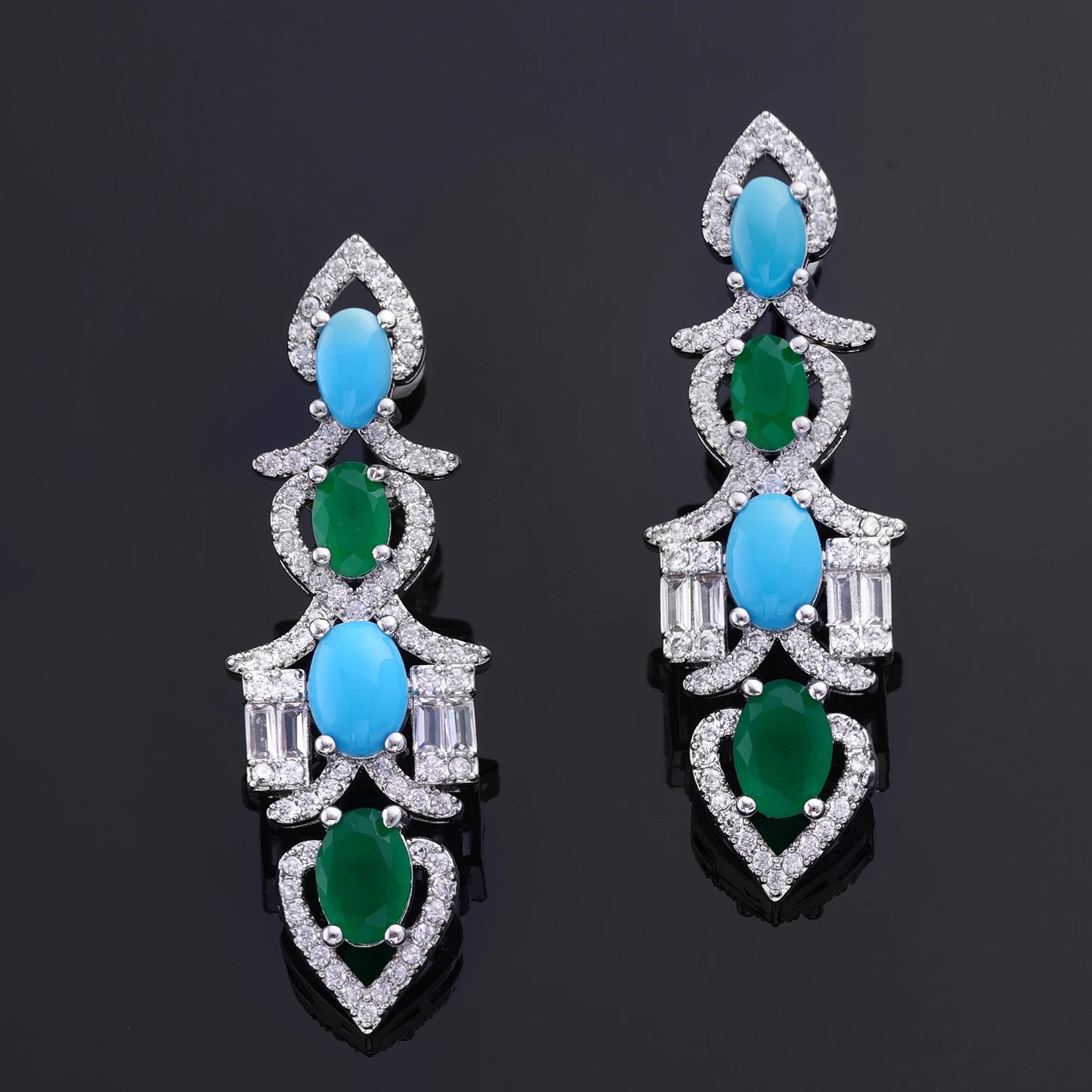 2024 New Fashion Turquoise UAE Dubai Bridal Jewelry Set For Women Wedding Party Nigerian African Necklace Earring Set
