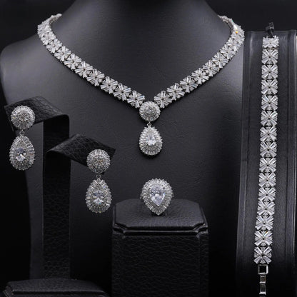 Luxury Wedding Indian Bridal Jewelry Sets Women Snowflakes Cubic Zirconia 4 pcs Necklace Earrings for Women