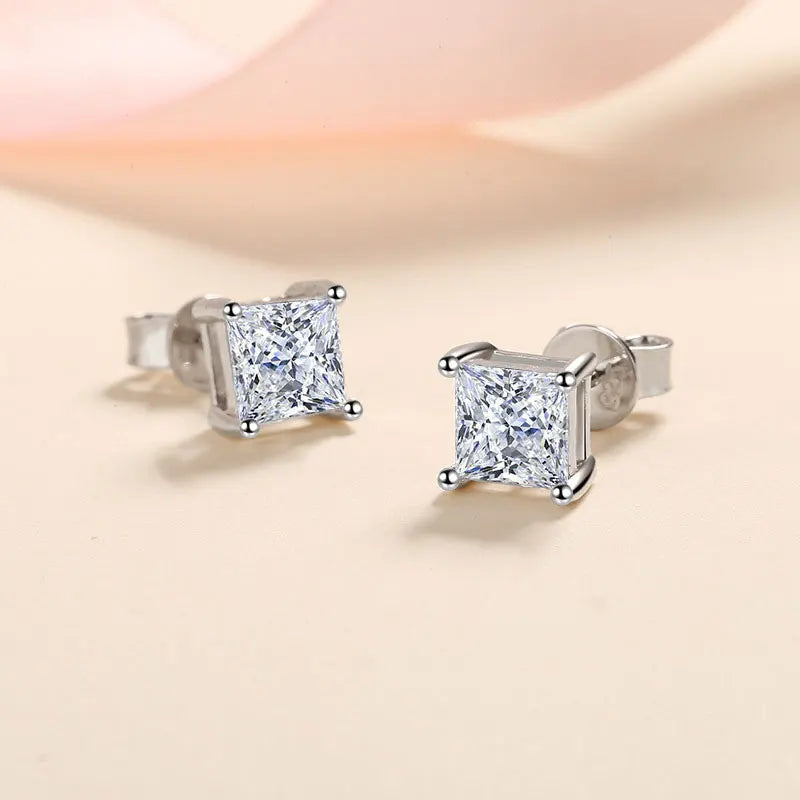 D Color Princess Cut Moissanite Earring s925 Sterling Sliver Plated with 18k White Gold Earrings for Women Fine Jewelry