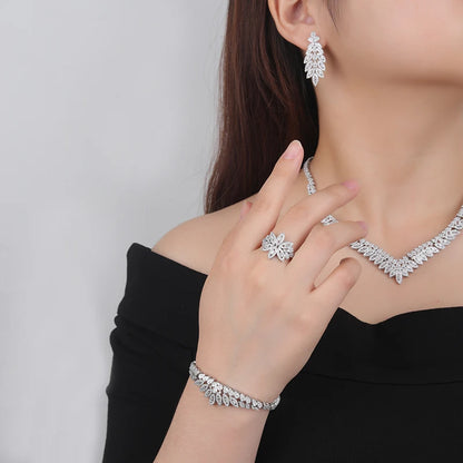 2024 Fashion Minimalist 4-piece Cubic Zirconia Bridal Wedding Jewelry Set Saudi Nigeria Women's Romantic Wedding Dress