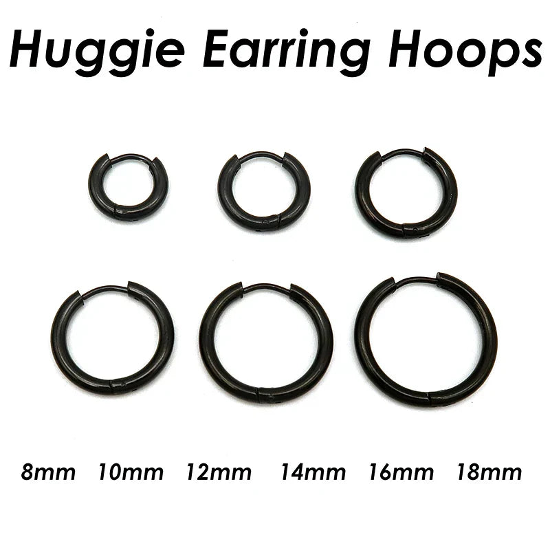 100 Pieces x Stainless Steel Huggie Hoop Earrings Gold Color Black Wholesale Stainless Steel Earring Hoops for Women or Men
