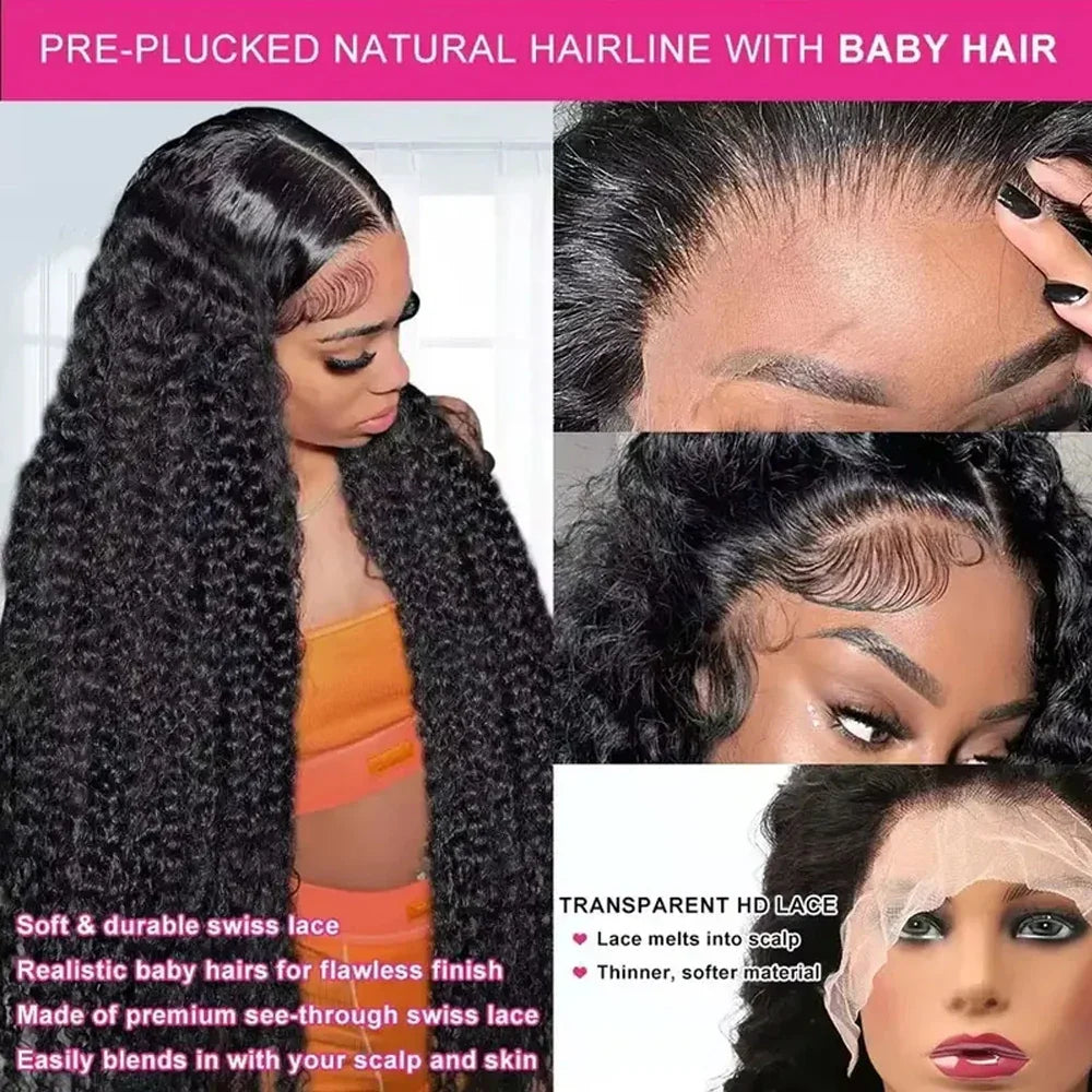 12A Brazilian Virgin Human Hair Wig Kinky Curly Goddess Style 13x4 HD Transparent Lace Frontal With Baby Hair Up To 40