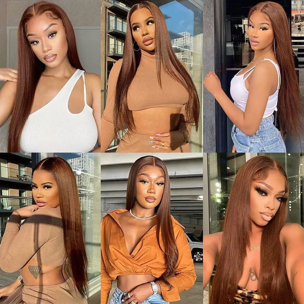 13x4 Chocolate Brown Straight Lace Front Wigs Human Hair 13x6 Transparent HD Lace Frontal Wig Pre Plucked Brown Glueless Wigs