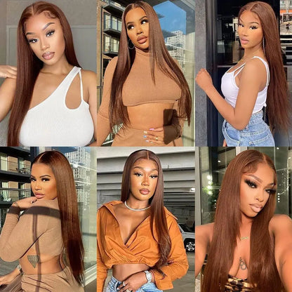 13x4 Chocolate Brown Straight Lace Front Wigs Human Hair 13x6 Transparent HD Lace Frontal Wig Pre Plucked Brown Glueless Wigs
