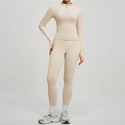 Yoga Coat Sports Top Long Sleeve Jacket Fitness Breathable Women's Tracksuit High Waist Leggings Two Piece Set Gym Clothes