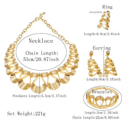 Dubai Gold Plated Jewelry Women Necklace Set Regular Round Pendant Brushed Glossy Bracelet Earrings Wedding Bijoux SYHOL