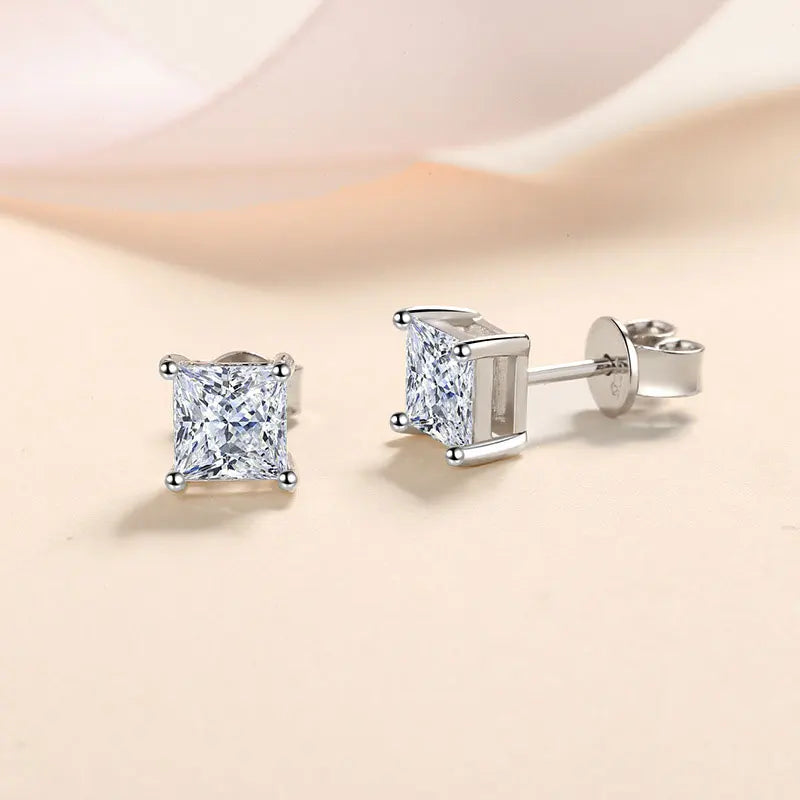 D Color Princess Cut Moissanite Earring s925 Sterling Sliver Plated with 18k White Gold Earrings for Women Fine Jewelry