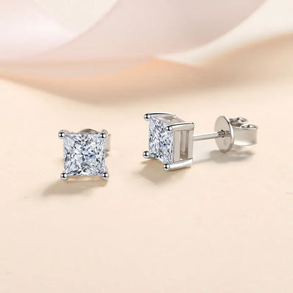 D Color Princess Cut Moissanite Earring s925 Sterling Sliver Plated with 18k White Gold Earrings for Women Fine Jewelry