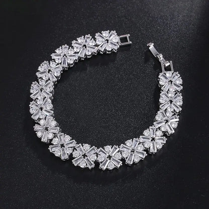 Luxury Wedding Indian Bridal Jewelry Sets Women Snowflakes Cubic Zirconia 4 pcs Necklace Earrings for Women