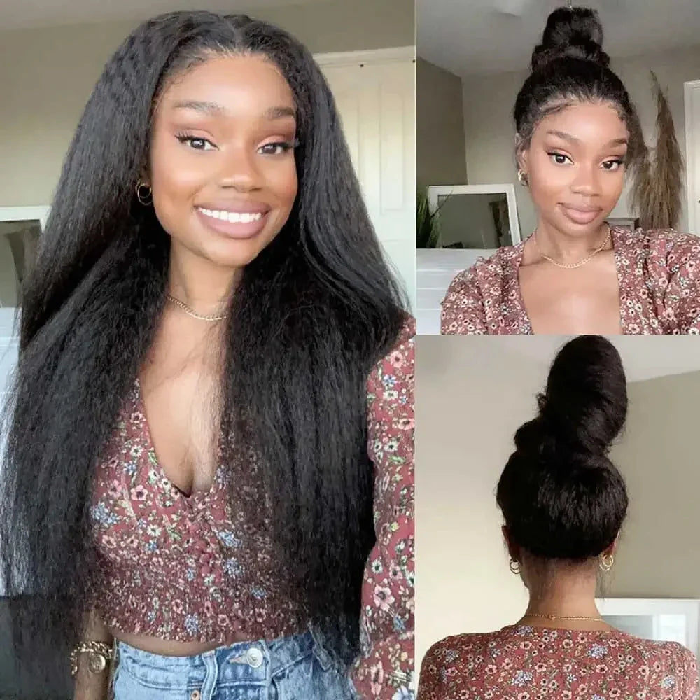 250% Density Kinky Straight Wig Made from Human Hair Featuring a 13X4 HD Lace Front Ideal for Women This Glueless Frontal Wig