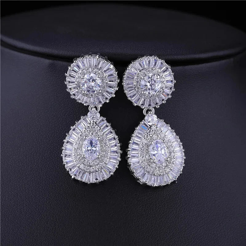 Luxury Wedding Indian Bridal Jewelry Sets Women Snowflakes Cubic Zirconia 4 pcs Necklace Earrings for Women