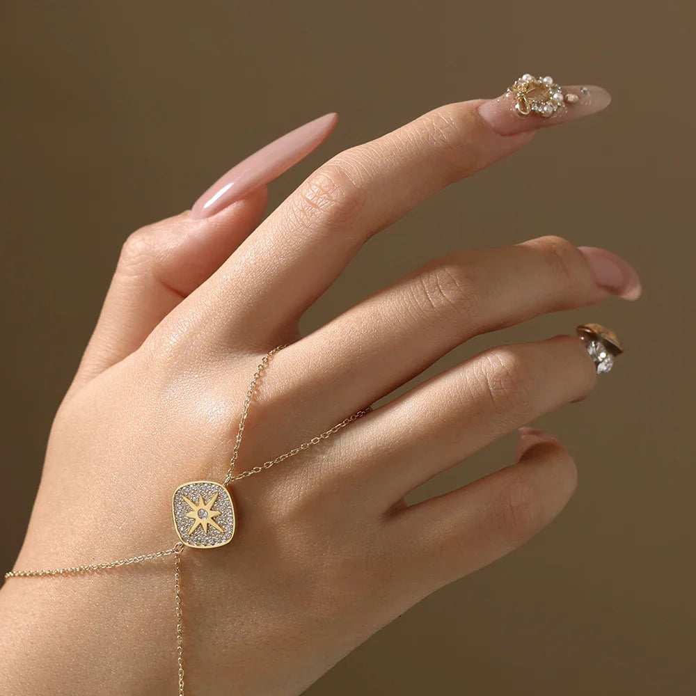 Vintage Hand Chain Bracelet Ring for Women s925 Silver 18k Gold Plated Moissanite Charm Bracelets Party Christmas Gifts