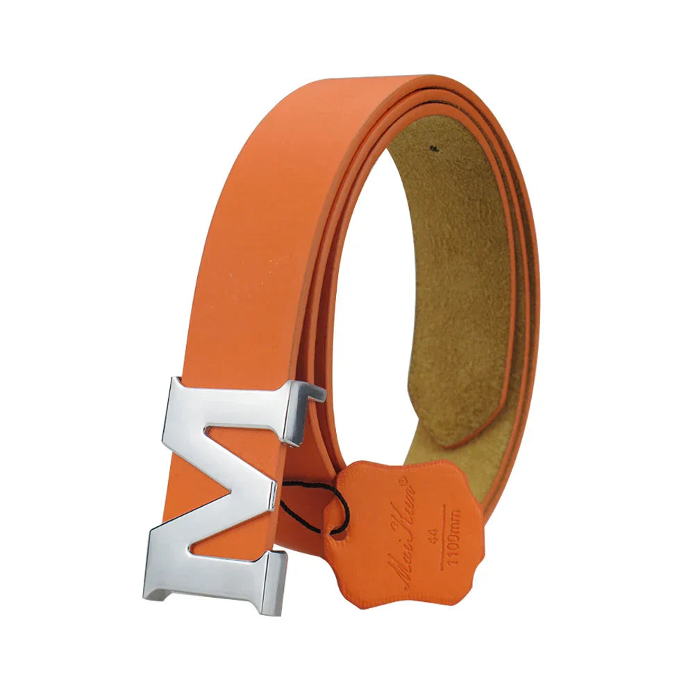 Women’s Leather Belts Removable Letter M Plate Buckle  High Quality PU Leather Belt  For Jeans Dress Halloween