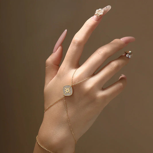 Vintage Hand Chain Bracelet Ring for Women s925 Silver 18k Gold Plated Moissanite Charm Bracelets Party Christmas Gifts