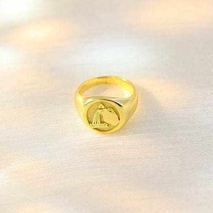 Custom  Engraved Pinky Ring 13mm Round Signet  Ring Custom Family Badge ring for Women Men Ring Copper Jewelry
