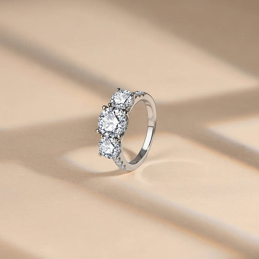 Engagement Ring Round Cut 4.0ct Moissanite Rings for Women Sterling Silver Ring Wedding Promise Rings for Her