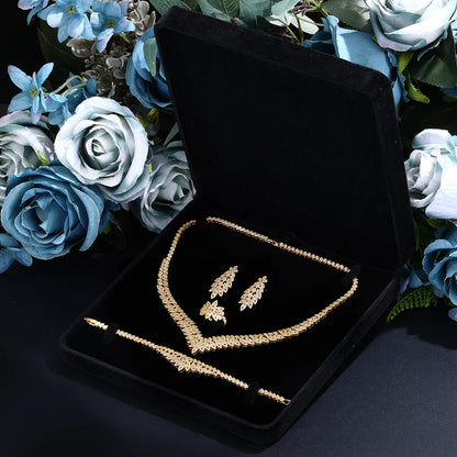 2024 Fashion Minimalist 4-piece Cubic Zirconia Bridal Wedding Jewelry Set Saudi Nigeria Women's Romantic Wedding Dress