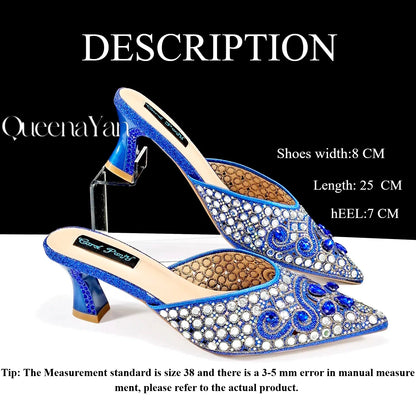 BLUE Rhinestone-encrusted Sex Ladies Shoes / MATCHING  SPARKING MINI BAG (SPECIAL COLLECTION)