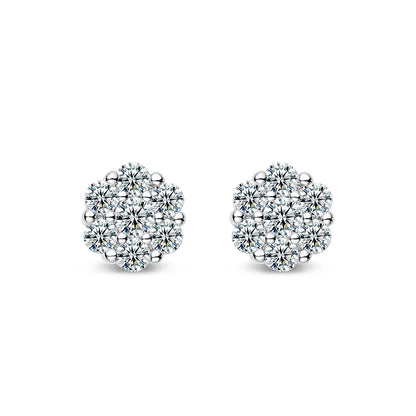 Moissanite Stud Earrings 18k White Gold Plated Sterling Silver D VVS1 Round Lab Diamond Ear Studs For Women Men