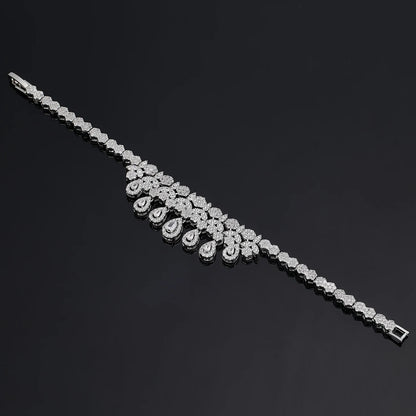 Luxury Women's Jewelry Elegant Style Bridal Tassel Zircon Necklace Earrings Bracelet Ring 4 Piece Bridal Large Wedding Jewelry S