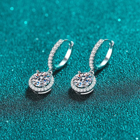 1ct D Color Moissanite Loop Earring 925 Sterling Silver Plated 18k White Gold Pendant Earring for Women Fine Jewelry