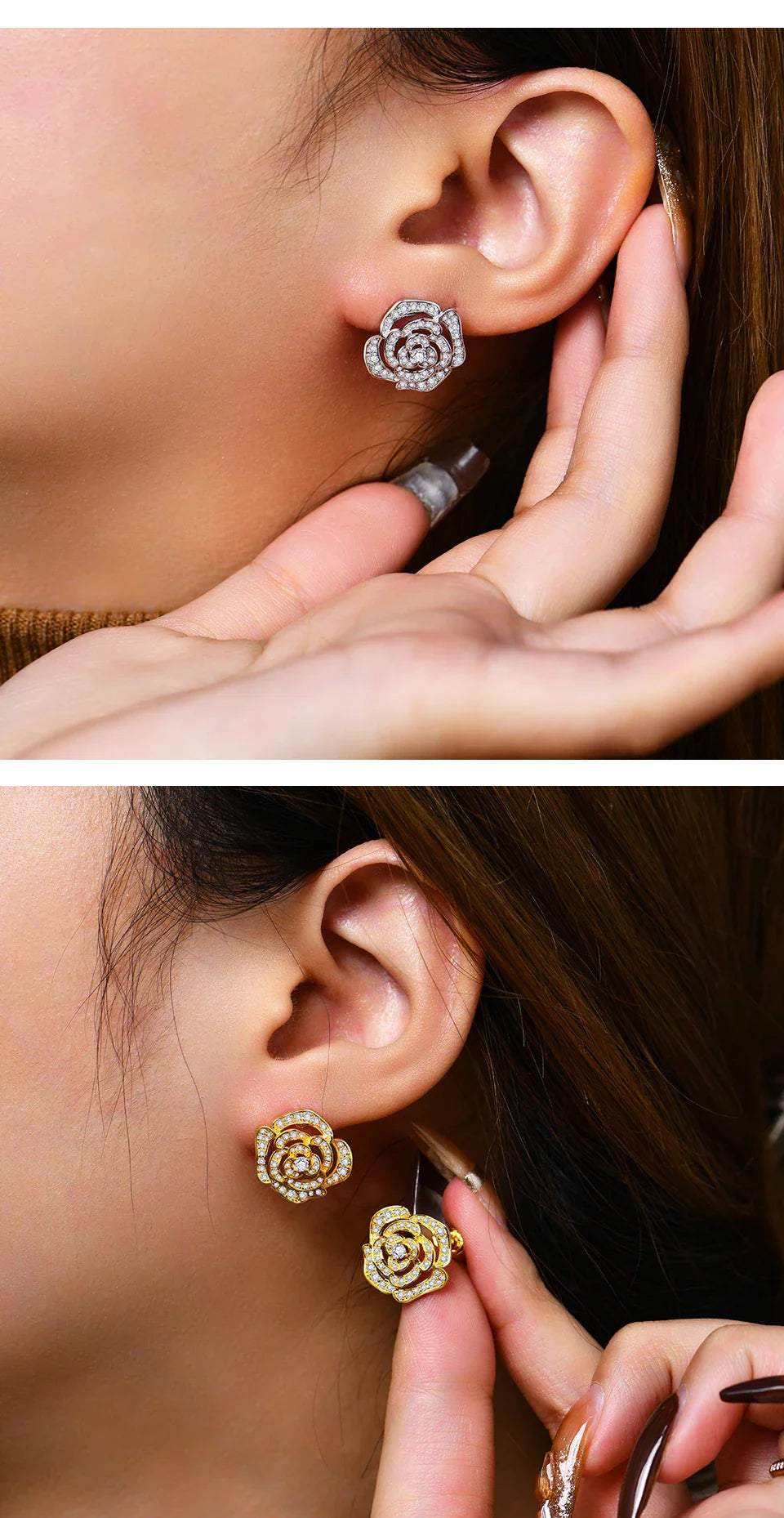New S925 Silver Diamond Moissanite Stud Earrings for Women 18k Gold Plated Sparkling Flower Wedding Fine Jewelry Travel