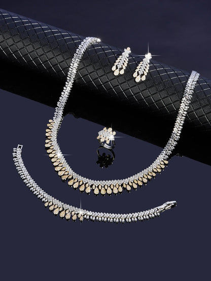Bridal Two Color Zirconia For Women Party Luxury Dubai Necklace Bracelet Earringa Rings CZ Crystal Wedding Jewelry Sets