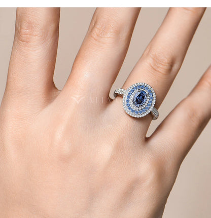 Blue Moissanite Women Rings Oval Cut 1.0CT Real S925 Sterling Silver Jewelry For Wedding Engagement Ring With Certified