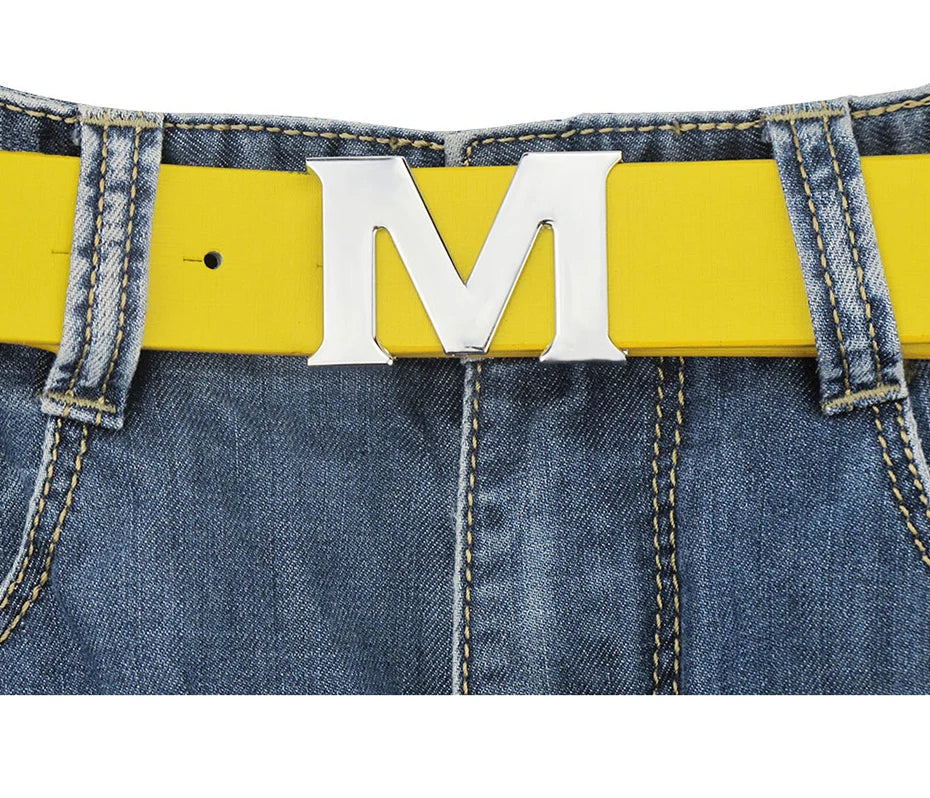 Women’s Leather Belts Removable Letter M Plate Buckle  High Quality PU Leather Belt  For Jeans Dress Halloween