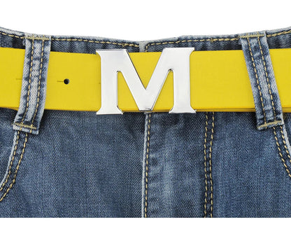 Women’s Leather Belts Removable Letter M Plate Buckle  High Quality PU Leather Belt  For Jeans Dress Halloween