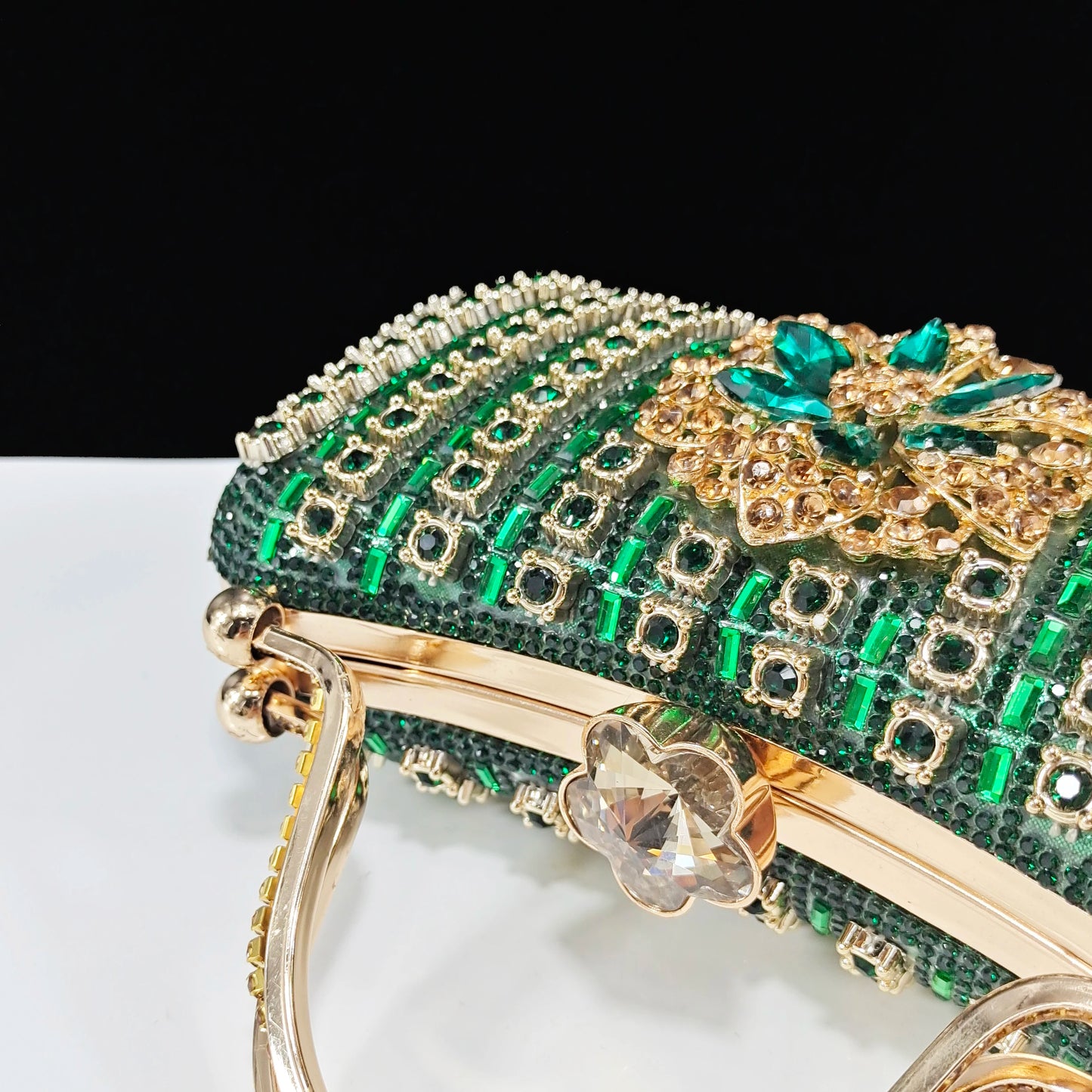 Party Perfection: Rhinestone-Embellished Heels and Gold Mini Bag for Elegant Nights