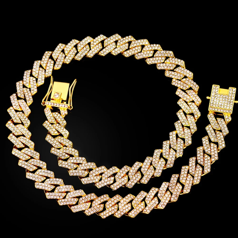20-Inch Double-Drain Cuban Chain Unisex Ice-Frozen Edition Sparkling Diamond-Shaped Hip-Hop Style Cuban Necklace Jewelry