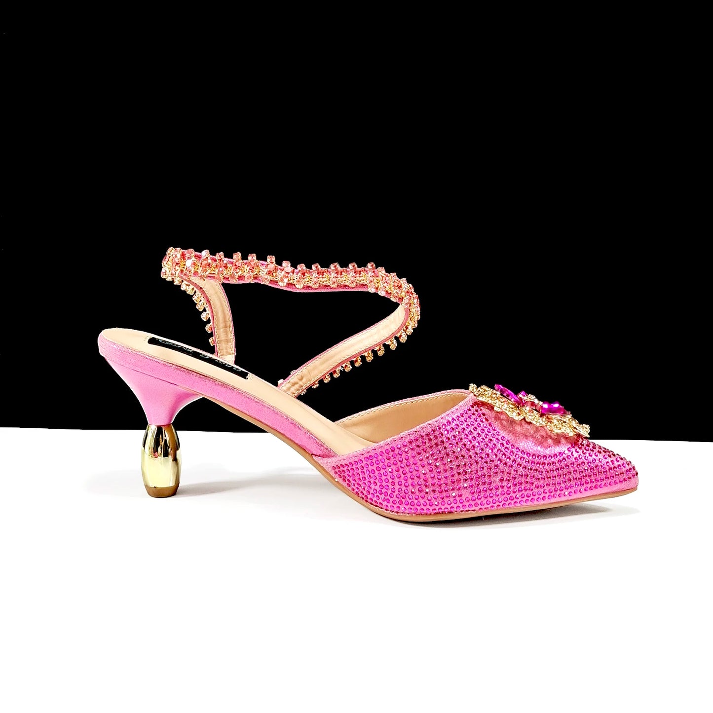 Party Perfection: Rhinestone-Embellished Heels and Gold Mini Bag for Elegant Nights