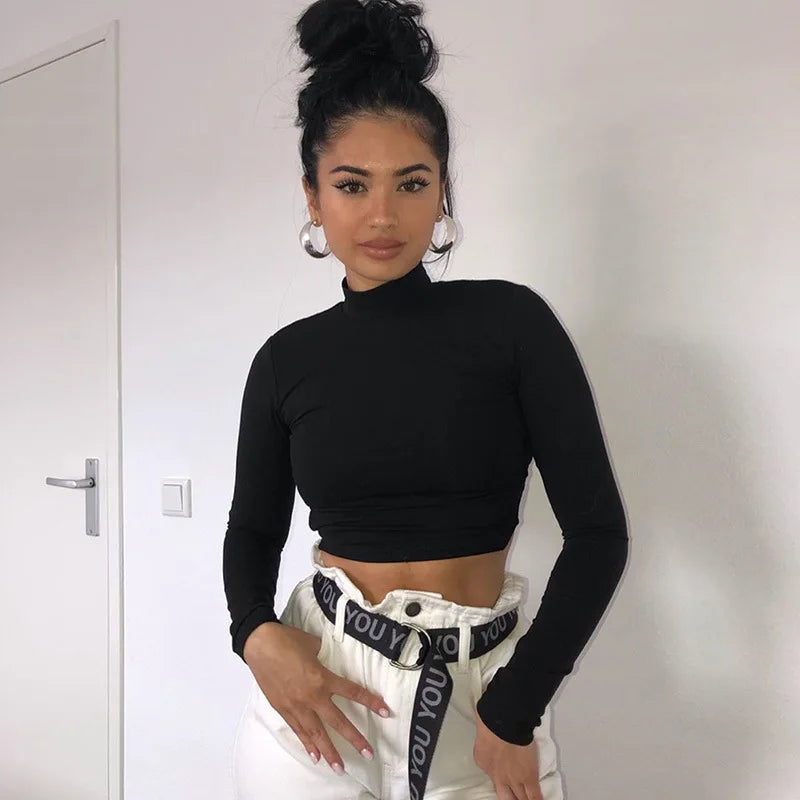 blusa feminina de algodão vazada sexy, tops de manga longa sem costas com atadura, Harajuku, justa, streetwear, camisetas de malha