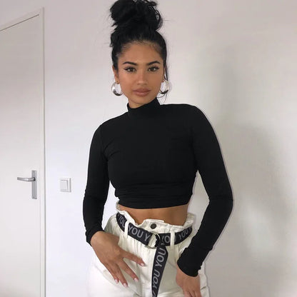 blusa feminina de algodão vazada sexy, tops de manga longa sem costas com atadura, Harajuku, justa, streetwear, camisetas de malha