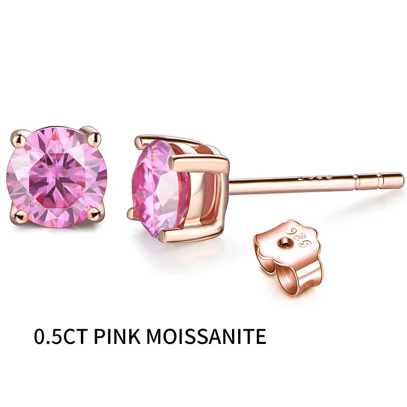 D Color Moissanite 1CT Gemstone 750 Rose Gold 18K Plated Stud Earrings for Women Solid 18K Gold Solitaire Fine Jewelry