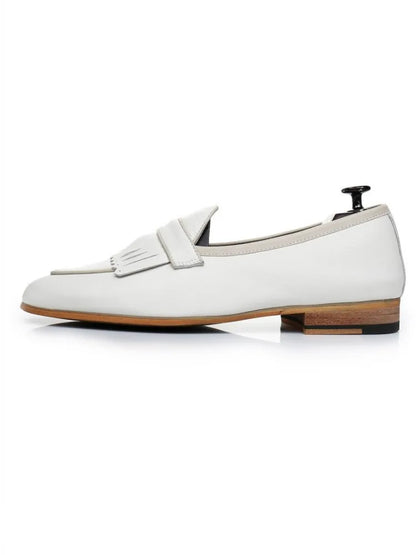 Spring Men Office Work Formal Shoes Slip On Loafers White Moccasin Gommino Wedding Vintage Tassels Genuine Leather Dress Shoes