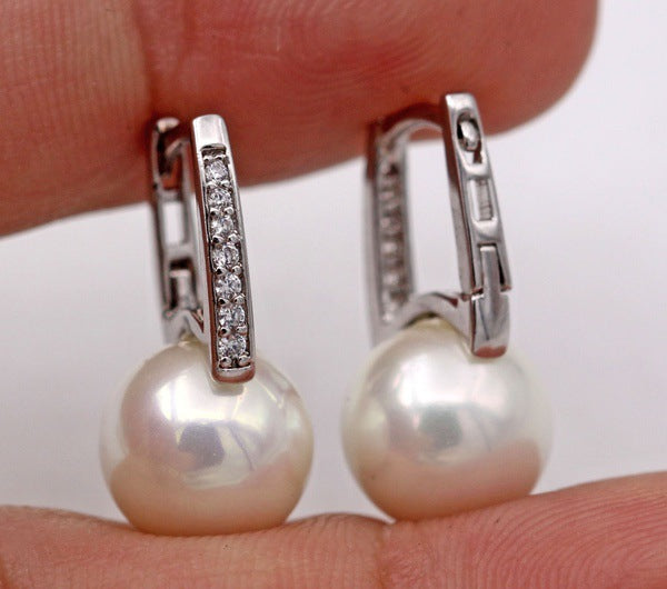 Genuine 18k Gold Pendientes Earrings Harp PearlStuds HorseShoe Earrings for Women Wedding Gifts