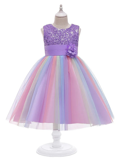 3-12T Sequins Girls  Perform Prom Dress Rainbow Little Princess Piano Banquet Formal Gala Clothes Wedding Sequins Evening Dress