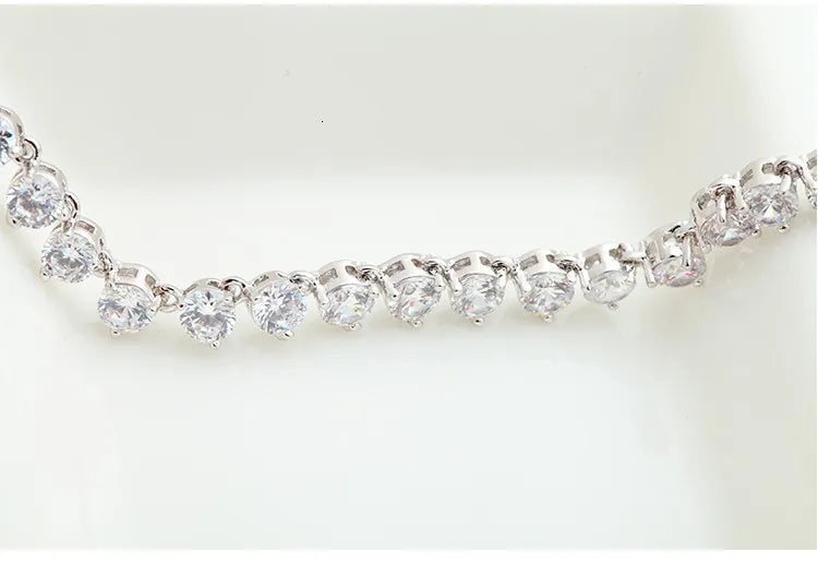 Silver Color 3 Prong Round Cubic Zirconia Necklace Earring Bridal Jewelry Set Simple Design Bride Wedding Accessories