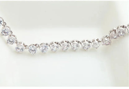 Silver Color 3 Prong Round Cubic Zirconia Necklace Earring Bridal Jewelry Set Simple Design Bride Wedding Accessories