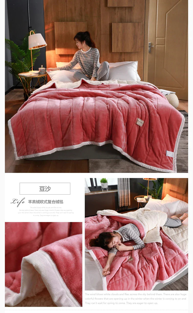 Super Soft Warm Throw Blanket Three-Layer Thick Velvet Solid Color Bedspread Coral Fleece Home Throws Adult Bed Cover Winter