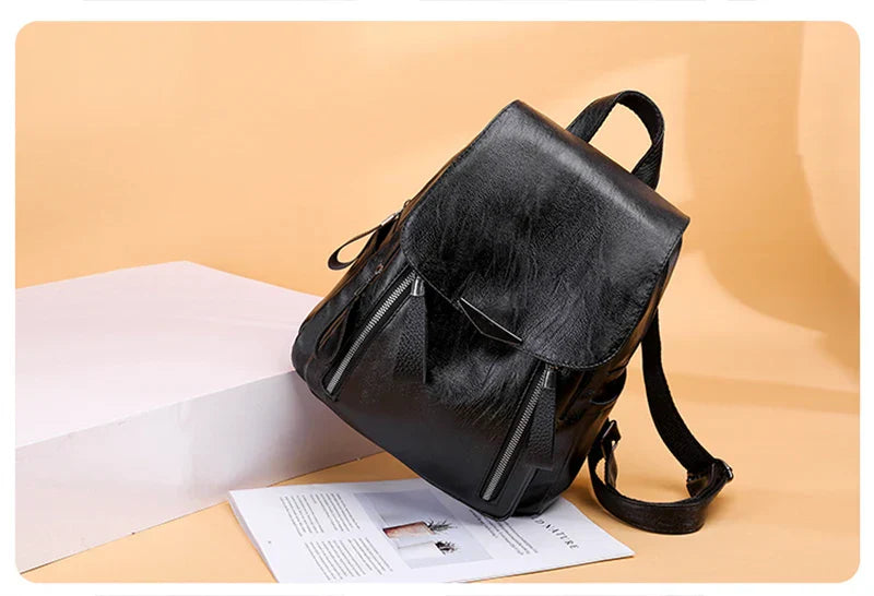 Luxury Backpack For Women Soft PU Leather Backpack Travel Large Capacity School Bag Double Zipper Business Knapsack