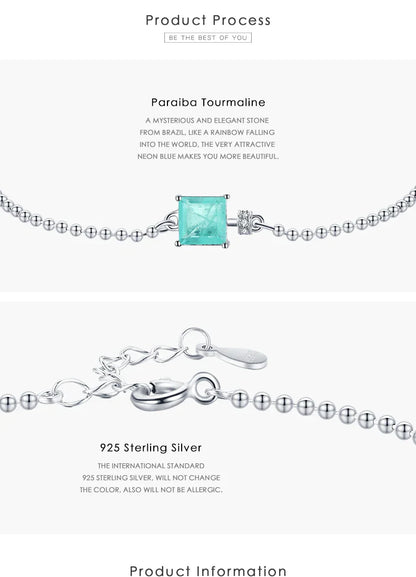 Modian 2021 New Real 925 Sterling Silver Luxury Square Tourmaline Beads Chain Bracelet For Women Paraiba Fine Statement Jewelry