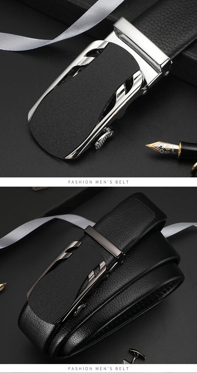 Men's Genuine Leather Automatic Buckle Belt Custom Engraved Name/Logo Ideal Waist Belt for Father's Day Personalized Gift