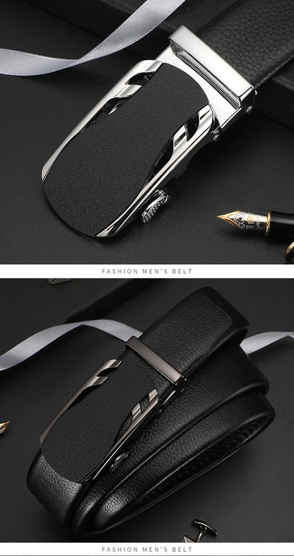 Men's Genuine Leather Automatic Buckle Belt Custom Engraved Name/Logo Ideal Waist Belt for Father's Day Personalized Gift