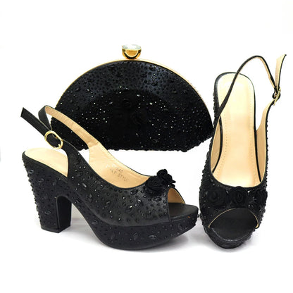 Italian Women Shoes and Bag Set Decorated with Rhinestone In Party African Italian Shoes and Bag Set Party Shoes Bag
