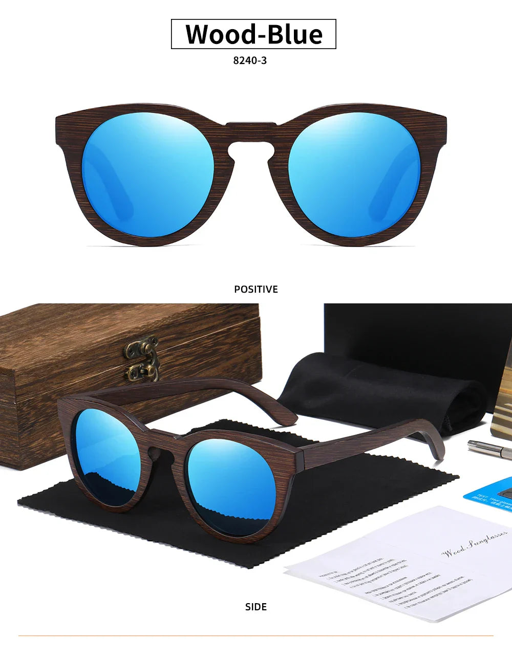 Desgin Spring New Style 100% Bamboo Polarized Sunglasses Men Women Fashion Glasses UV400 paper Box 8240